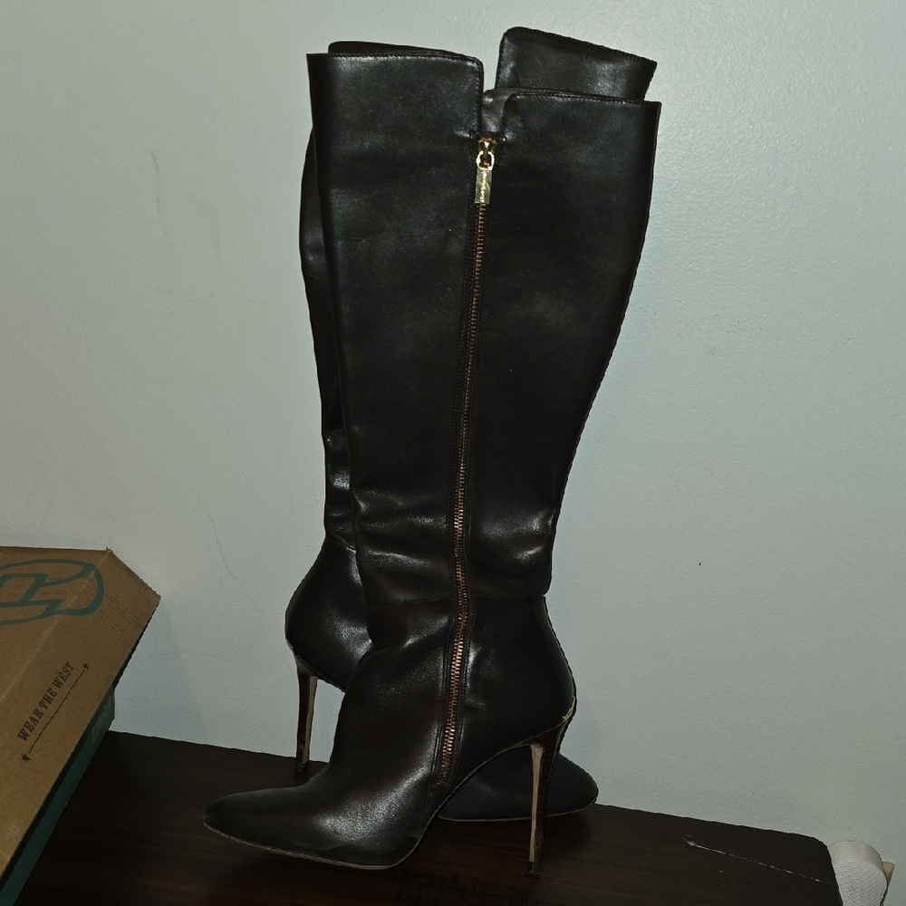Michael Kors Black Heeled Boots with Gold Zipper